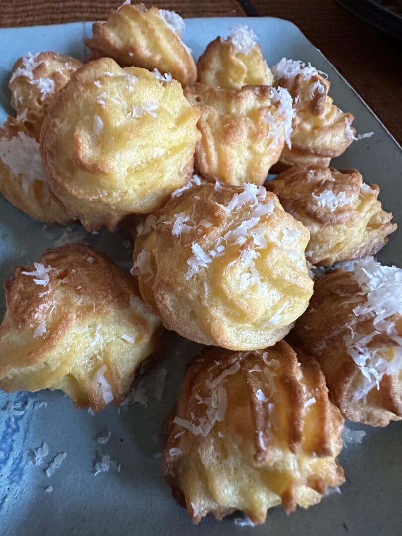 Gougeres With Coconut Toppings on a Tray