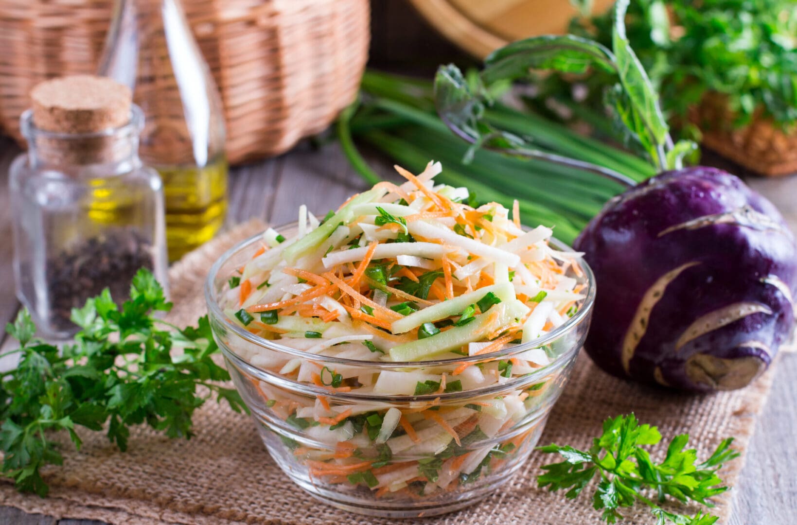 Close up image of Kohlrabi Salad in a bowl