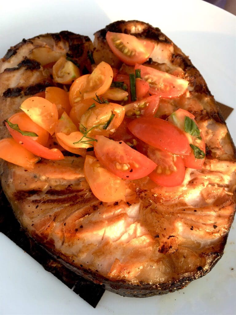 Top view of Salmon Steak in a plate