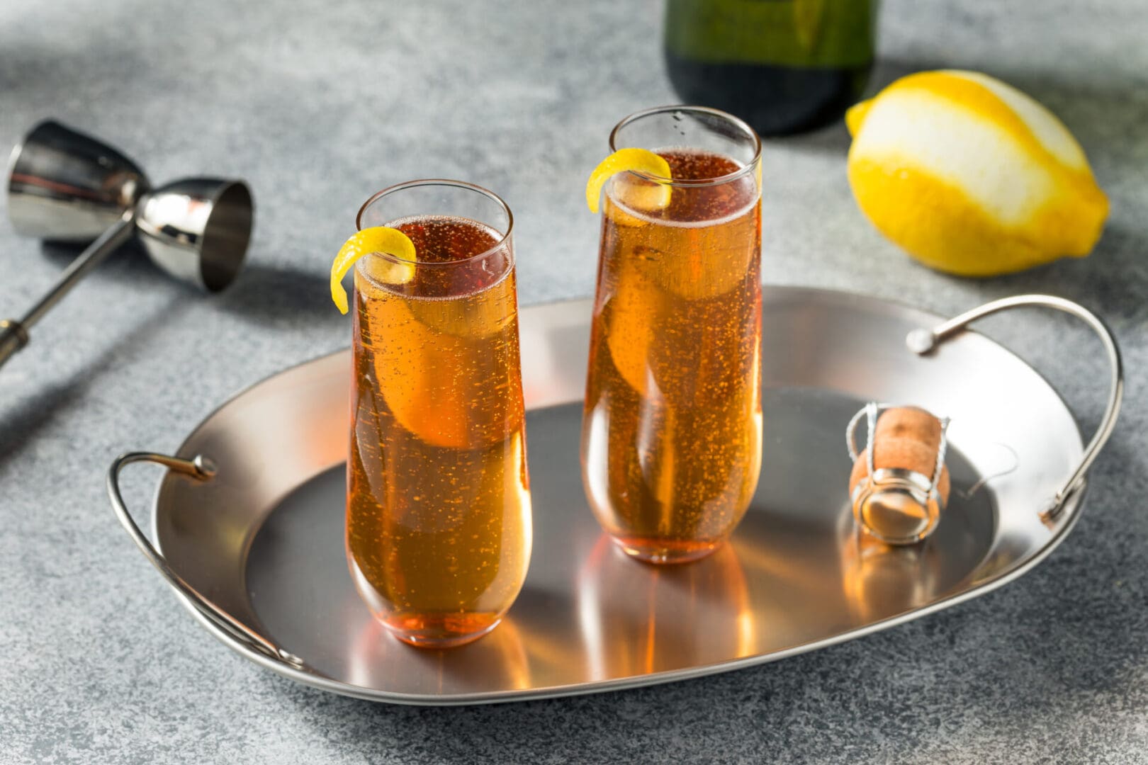 Boozy Refreshing French Kir Royale Champagne Cocktail with Lemon and Cassis