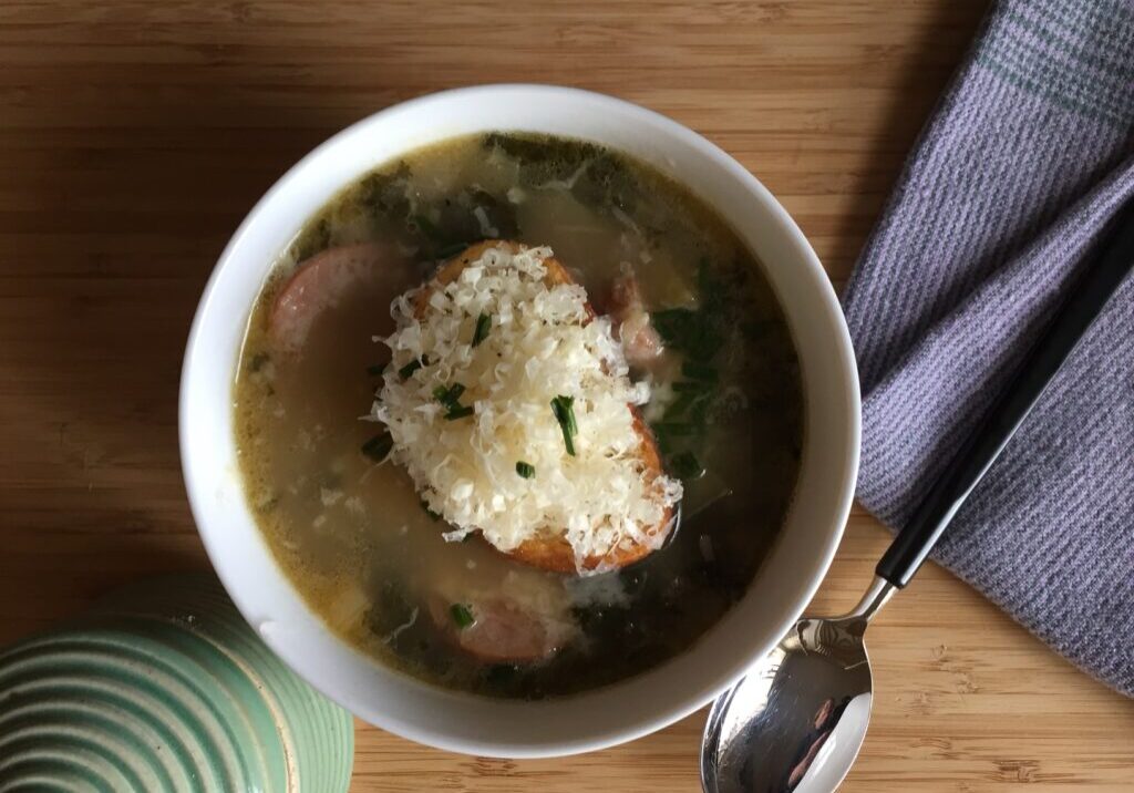 A White Color Bowl of Caldo Verde Dish