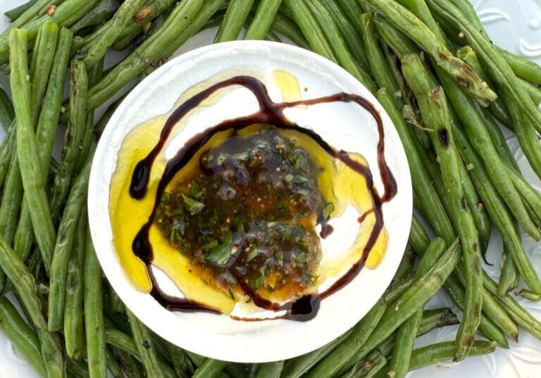 Grilled green beans with a balsamic vinaigrette dip.