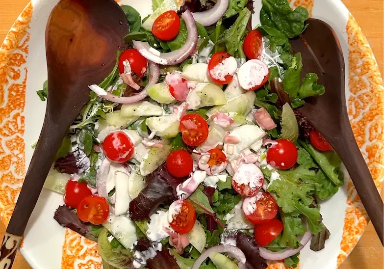 Top view of a Simple Salad in a plate