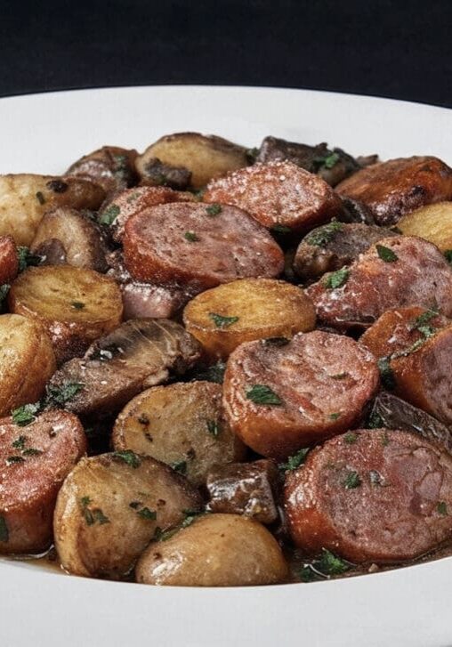 Roasted potatoes and sausage with herbs