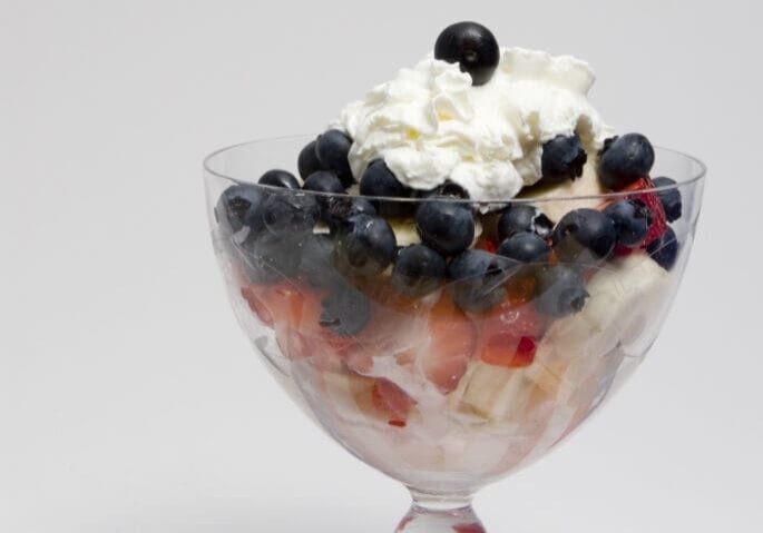 Blueberries, whipped cream, strawberries